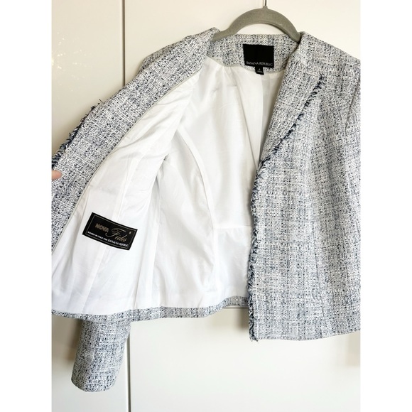 Banana Republic Tweed Blazer Woven in Italy by Nova Fides Size 4 White Blue Blk - Picture 8 of 10